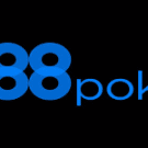 The image shows the 888poker logo with three blue number eights overlapping, followed by the word poker in lowercase blue letters on a black background.