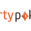 The image displays the partypoker logo, with party in orange and poker in black. The letter o in poker is stylized as an orange diamond-shaped symbol.
