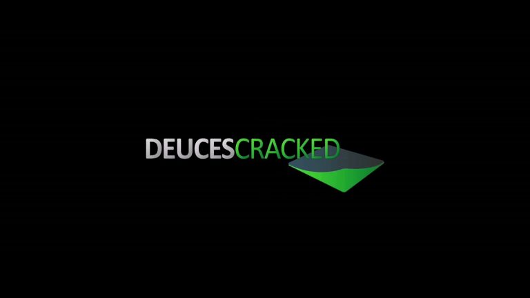 The image features the text DEUCESCRACKED in uppercase letters on a black background, with DEUCES in white and CRACKED in green, highlighting its connection to 2 Months 2 Million. Below CRACKED is a green and dark gray geometric shape.