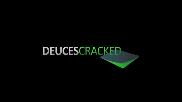 The image displays the text DEUCESCRACKED in bold letters on a black background, with DEUCES in gray and CRACKED in green above a stylized, green-edged playing card—referencing Ansky from 2 Months 2 Million Episode 4.