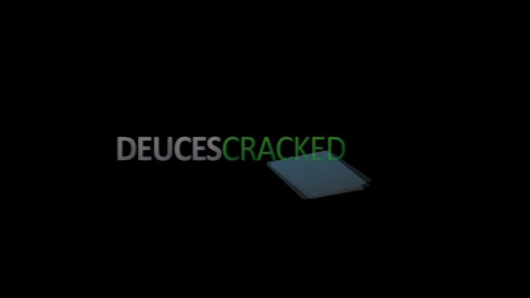 The image displays the words DEUCES CRACKED, with DEUCES in gray and CRACKED in green, over a dark background. Below the text is a subtle graphic of two overlapping playing cards—a nod to KRANTZ from Episode 1 of 2 Months 2 Million.