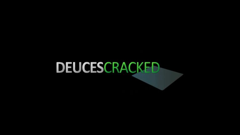 The image shows the word DEUCESCRACKED on a black background; DEUCES is in white, CRACKED is in green. A faint, dark shadow appears beneath CRACKED—referencing KRANTZ from 2 Months 2 Million Episode 7.