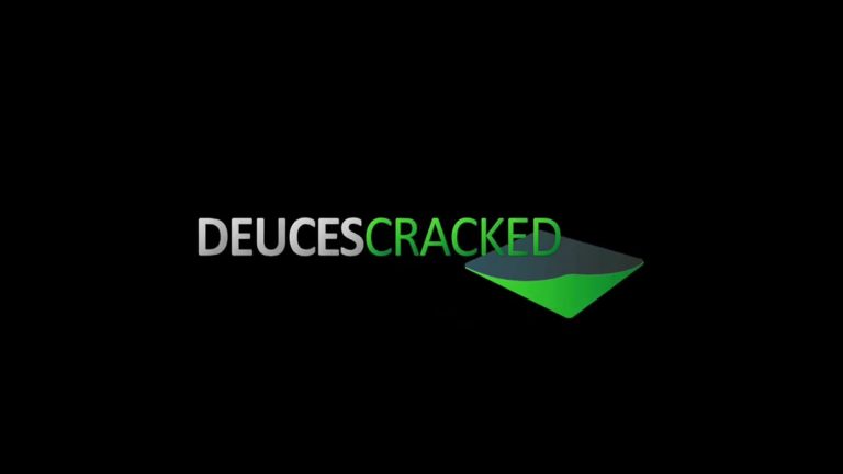 The image features the word DEUSESCRACKED in bold, with DEUCES in gray and CRACKED in green, above a stylized green and black geometric shape on a black background—perfect for A Nightmare on 7th Street: Episode 1.