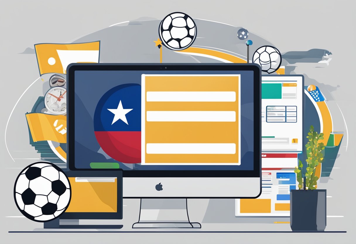 A computer screen displaying various sports betting websites with the Texas state flag in the background