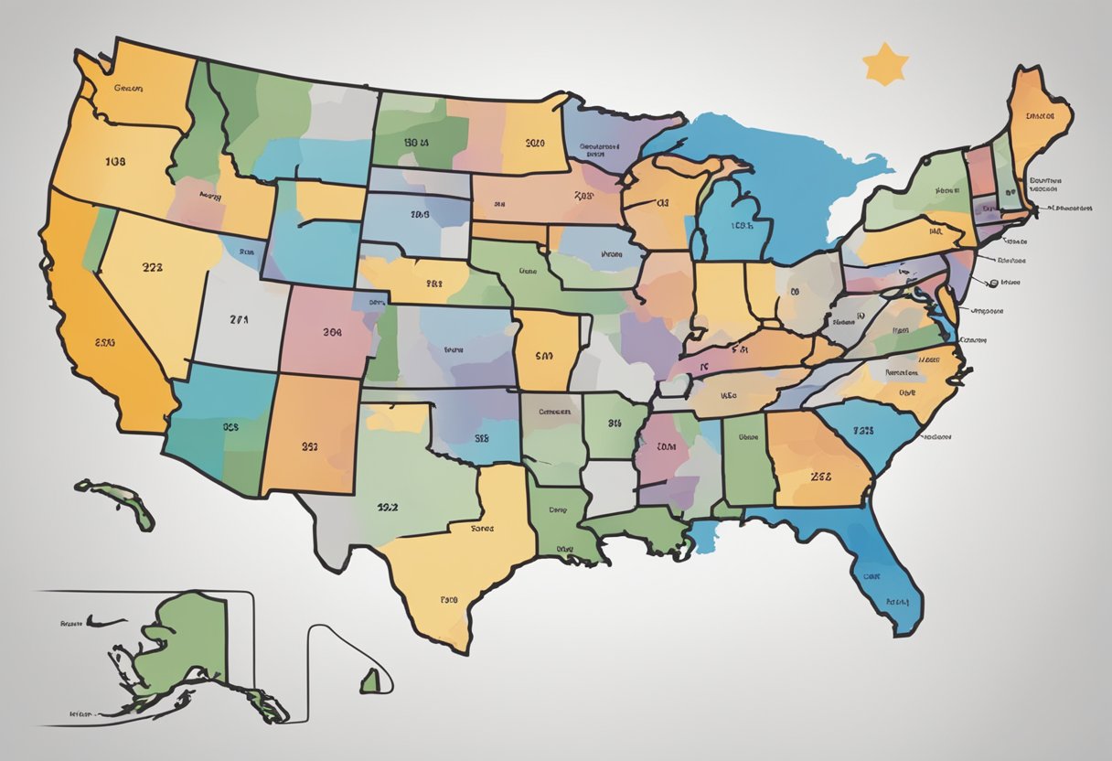 A map of the United States with highlighted states connected by lines, representing the expansion of interstate compacts for online poker in 2025