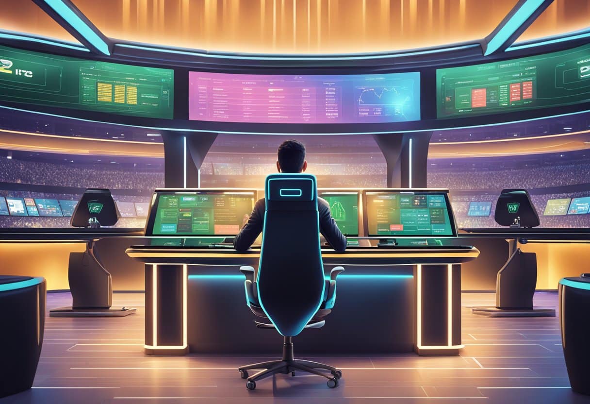 A futuristic sports betting platform with interactive features and real-time data analysis