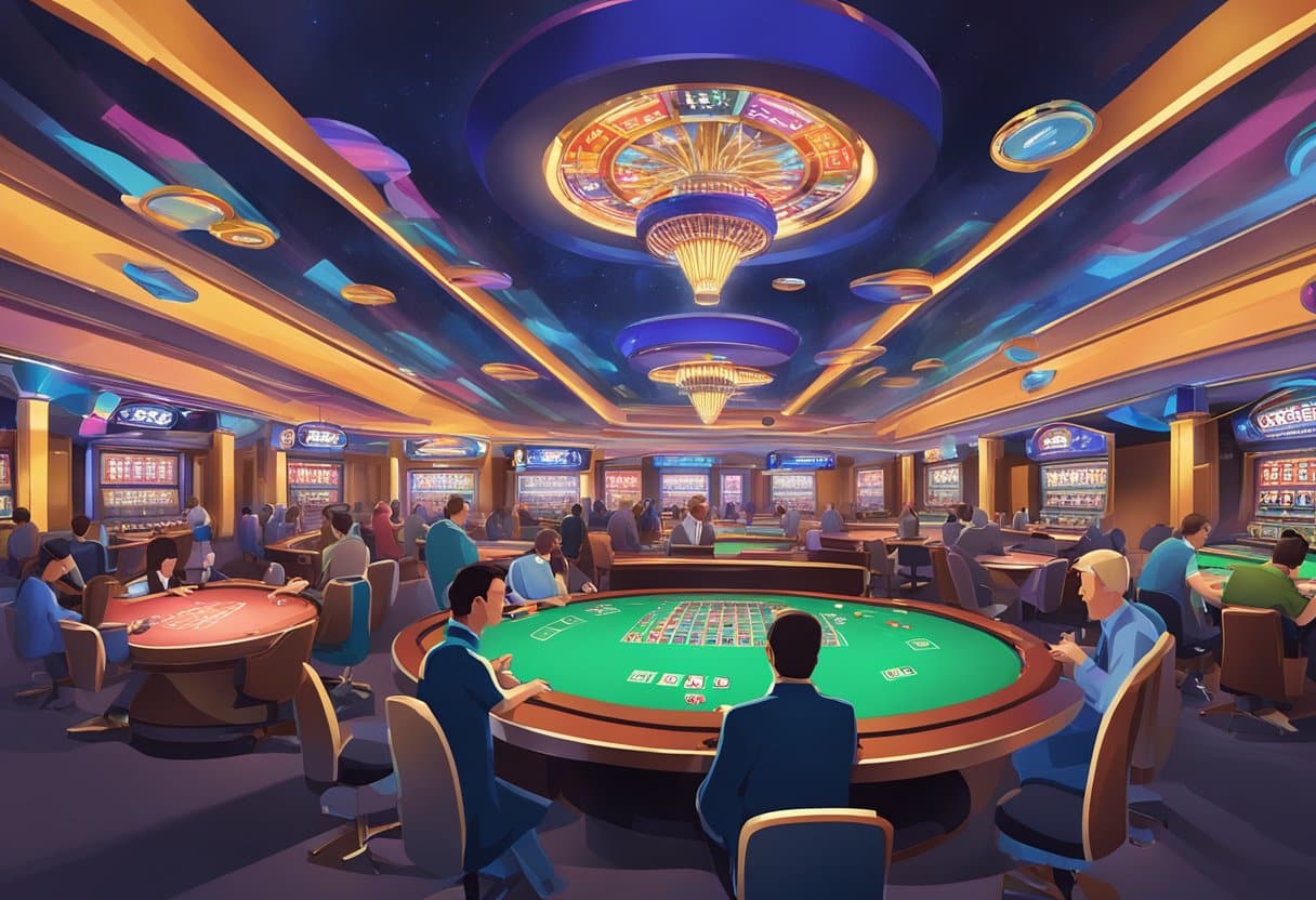 A bustling casino floor with colorful poker tables, chips, and players from around the world. The EPT 2025 logo is prominently displayed, and a sense of excitement fills the air